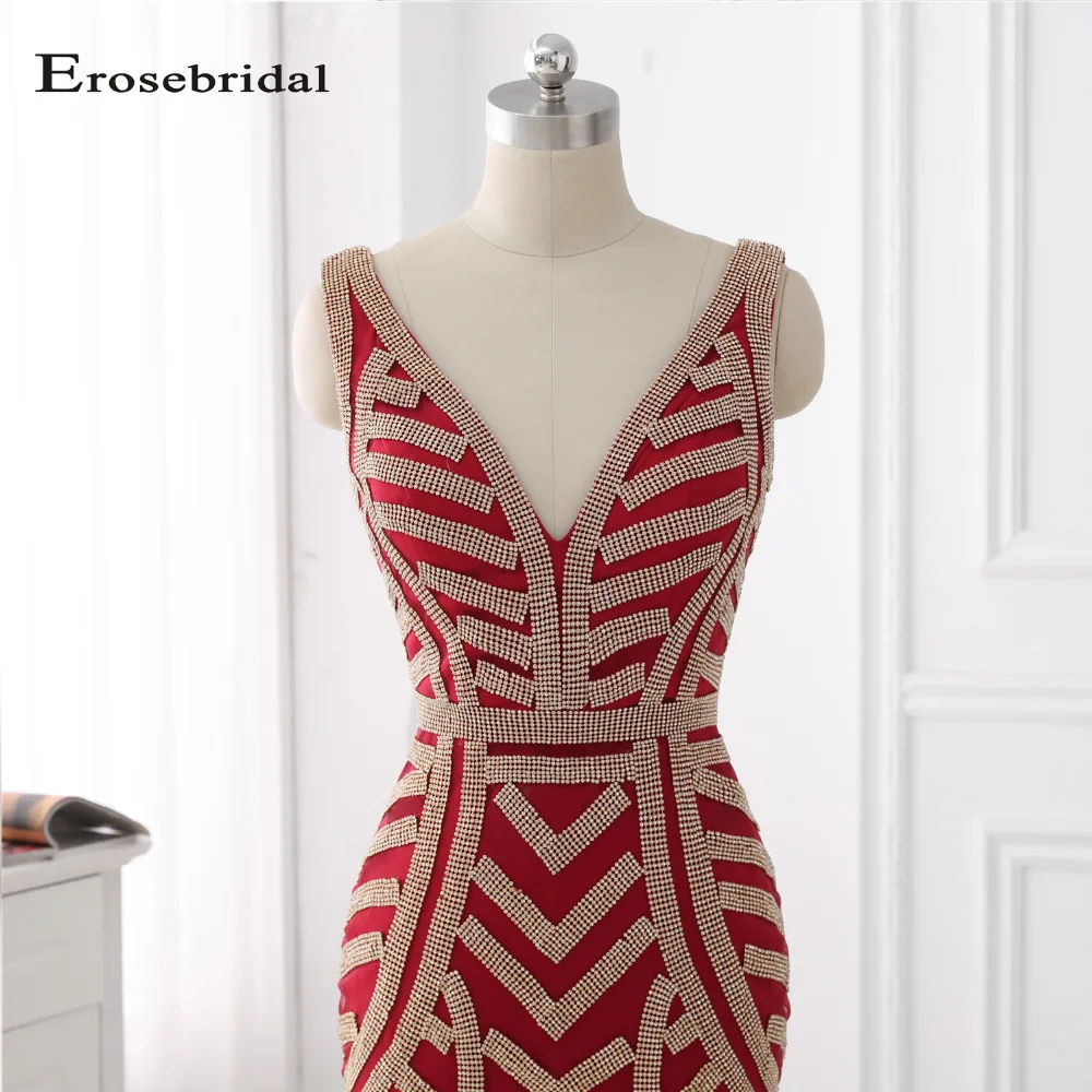 Женское длинное платье Русалка Erosebridal бордовое вечернее размера плюс с золотыми