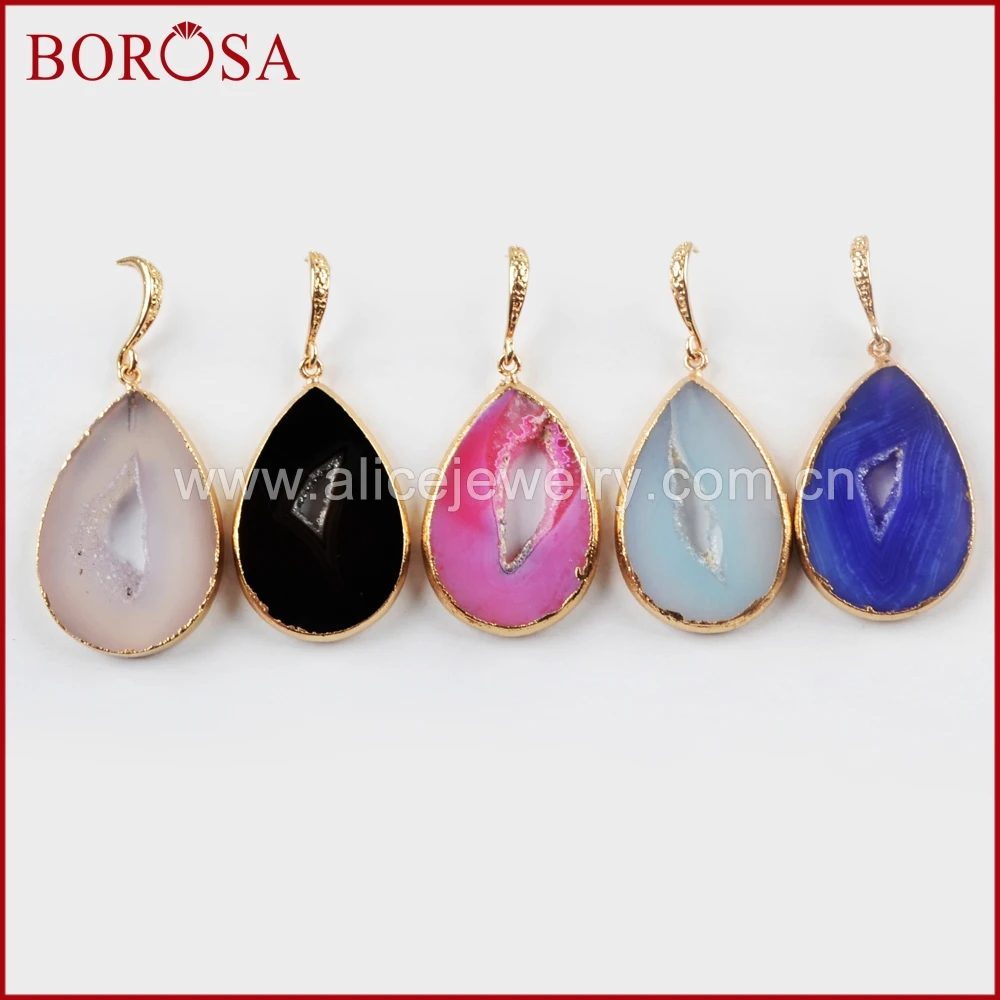 BOROSA золото Цвет падение Природный Druzy Geode-ворота Длинные Висячие серьги мода 5 пар