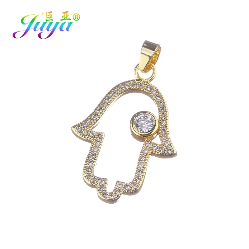 Juya DIY турецкий ювелирный материал микро проложить Циркон Хамса рука Фатимы Подвески для изготовления браслета и ожерелья - Окраска металла: Gold