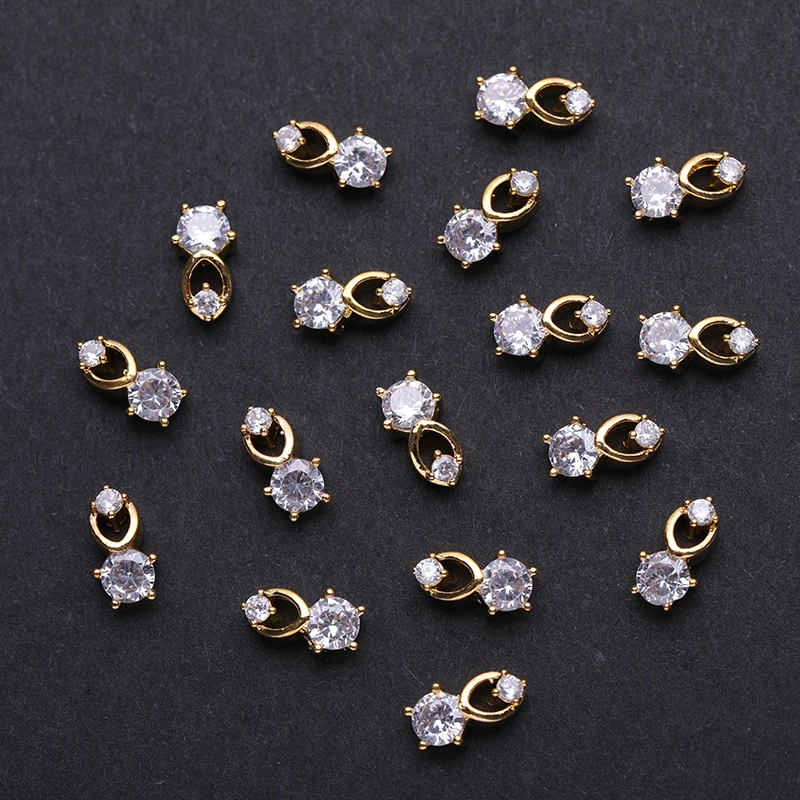 3/5Pcs Clear Rhinestones 3D Nail Art Decorations Metal Gold Studs Mixed Shape Flat Bottom Shining Charms DIY Accessories | Красота и