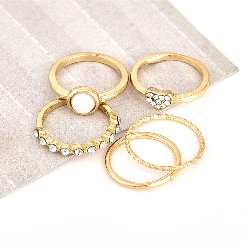 5 шт./компл. простой Женский комплект колец в форме сердца с кристаллом и жемчугом