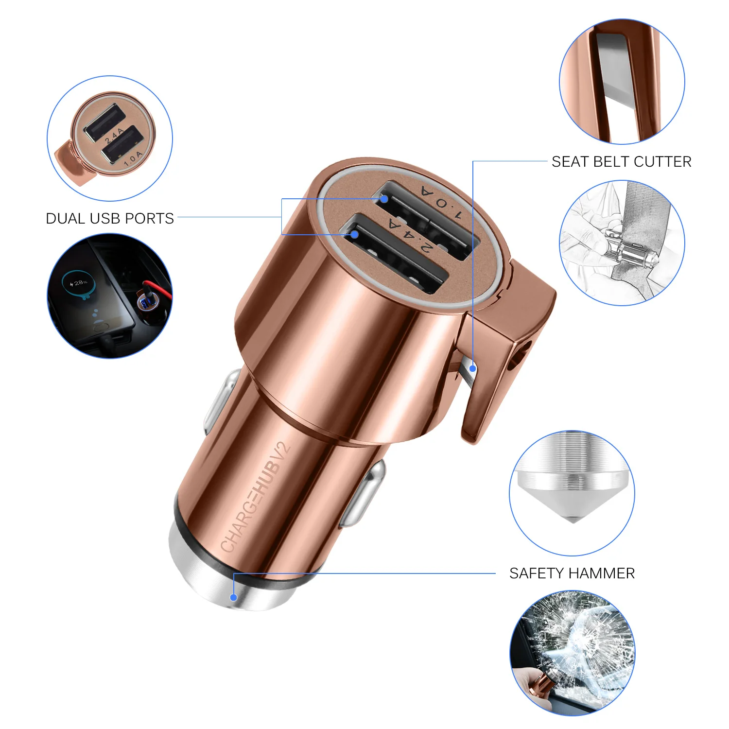 DC5V Dual USB быстрая зарядка автомобиля зарядное устройство для Зарядное устройство для быстрого Зарядное устройство мобильного телефона Быстрый Зарядное устройство автомобиля-Зарядное устройство Аварийные молотки резак ремня безопасности