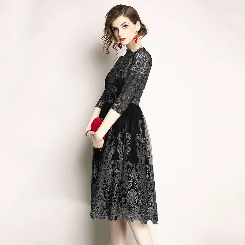 2019 Модное Новое Сетчатое женское платье с вышивкой vestidos de festa modis robe femme тонкий