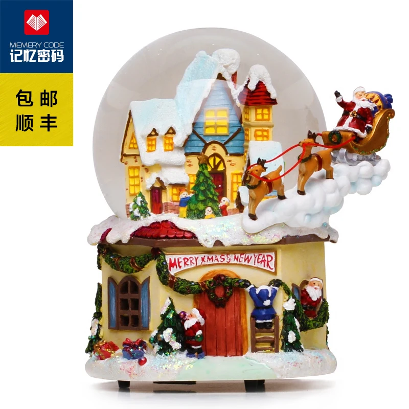 2016 new Christmas lights with snowflakes rotating Castle crystal ball music box | Дом и сад