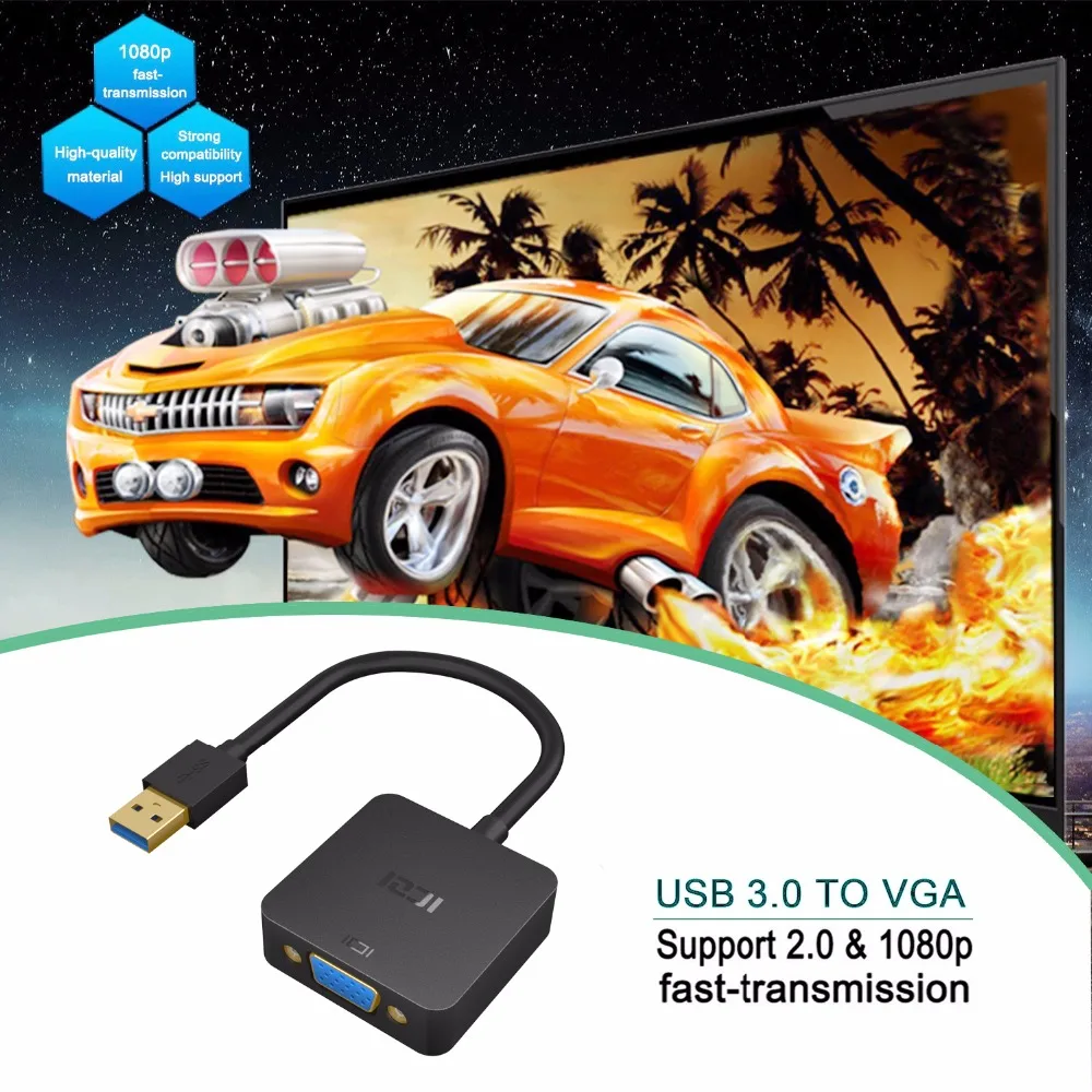 ICZI USB 3,0 к VGA видео дисплей внешний кабель адаптер 1080P 60 Гц мужчин и женщин для ПК ноутбук Windows 10/8,1/8/7/XP