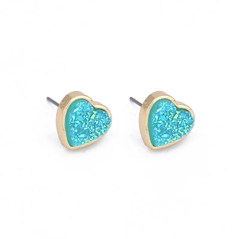 Dayoff Fashion Pink Love Heart Earings for Women Jewelry Fake Druzy Stone Resin Stud Earrings Earstuds arracadas de mujer E585 | Украшения
