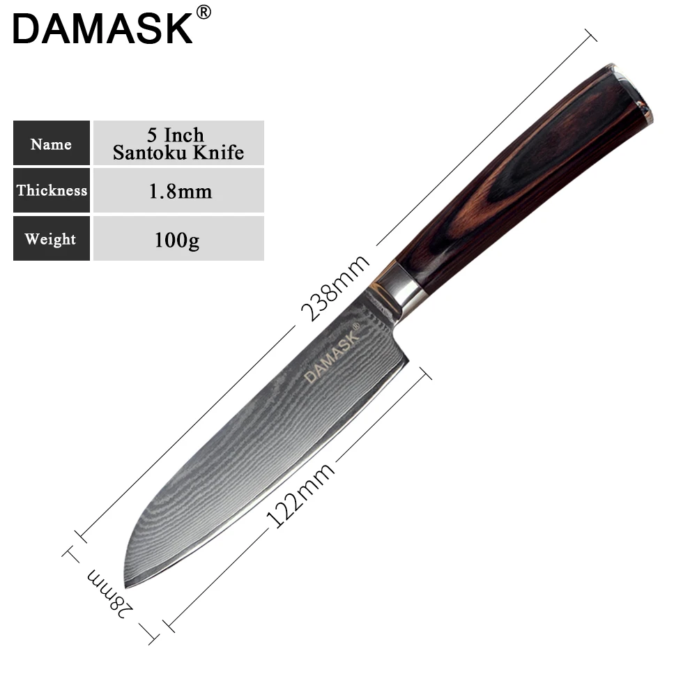 ZINZUO дамасский кухонный нож VG10 Balde шеф-повара 5 дюймов Santoku японский 67 слой стали Pakka