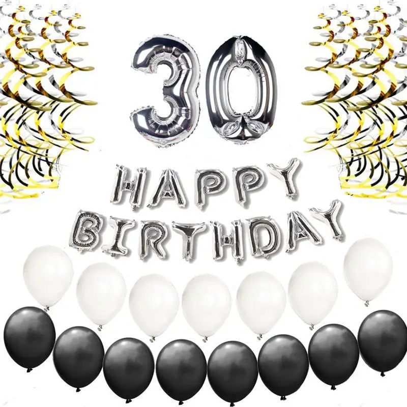 Gold Silver 30th Birthday Party Decorations Kit Happy Foil Letter Balloons 30 Years Old Anniversary Supplies Adults | Дом и сад