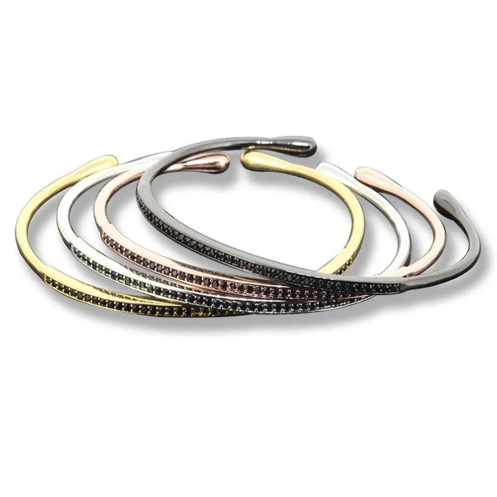 Famous Brand Anil Arjanda Women Bangles Micro Pave Black CZ &amp 24k Gold Cuff Open Bangle Bracelets For Men | Украшения и