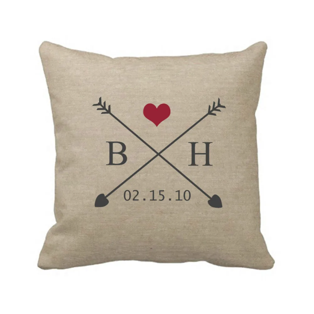 Индивидуальный чехол для подушки с изображением пары инициалов льняная
