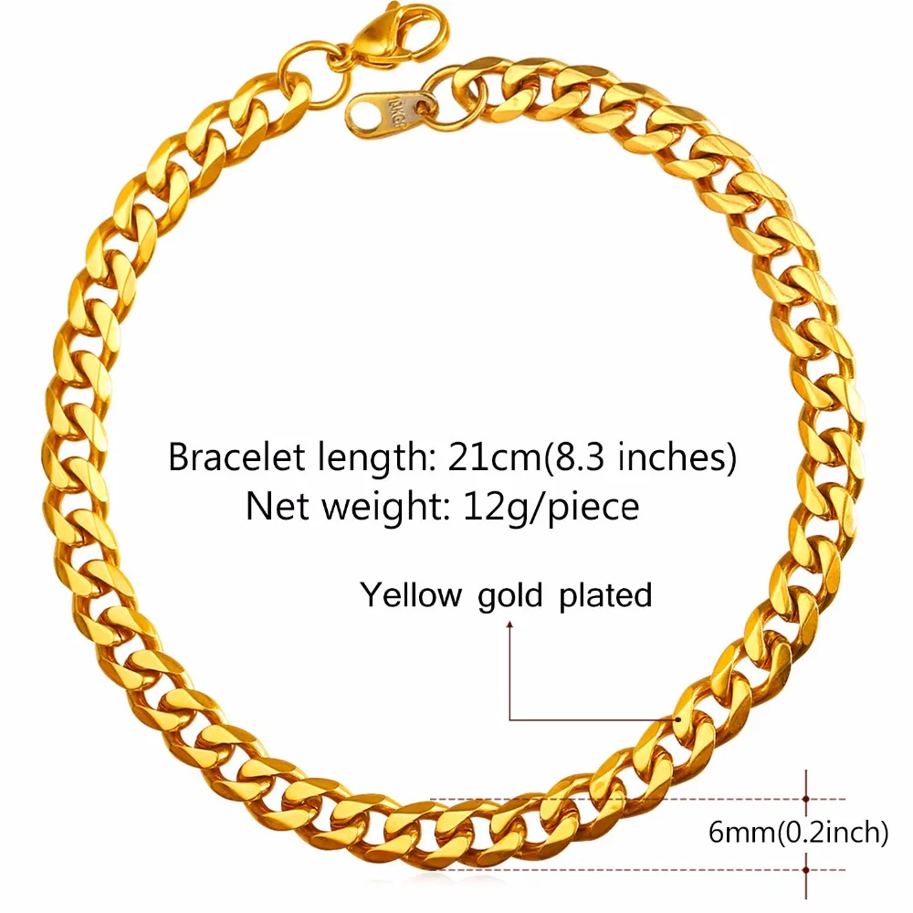 6 мм цвет золотистый браслет с крупными звеньями кубинской браслет-цепочка из