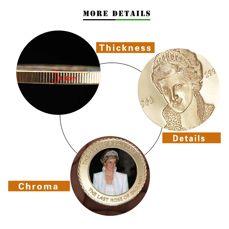 WR металлическая монета знаменитого человека позолоченная принцесса Дианы 999 9