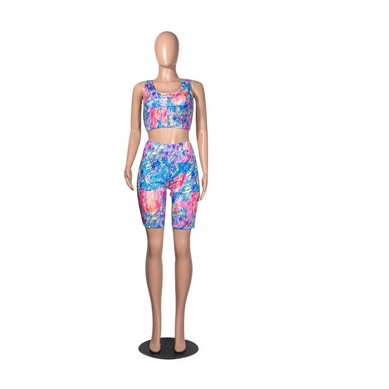 

Echoine 2 Piece Set Tracksuit For Women Colorful Backless Hollow Out Short Tops +Short Tight Pants Sets Casual Outfit Sportwear
