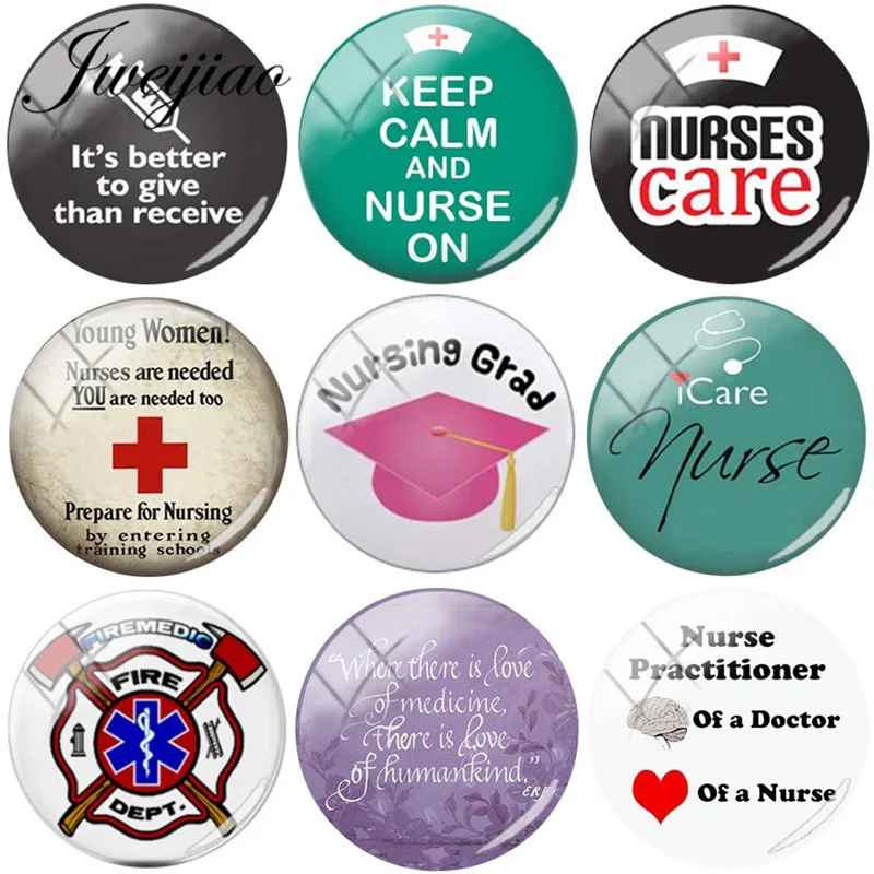 

JWEIJIAO Keep Calm and Nurse On DIY Glass Cabochon Dome Electrocardiogram Picture For Bracelets Brooches Charms DIY Gift