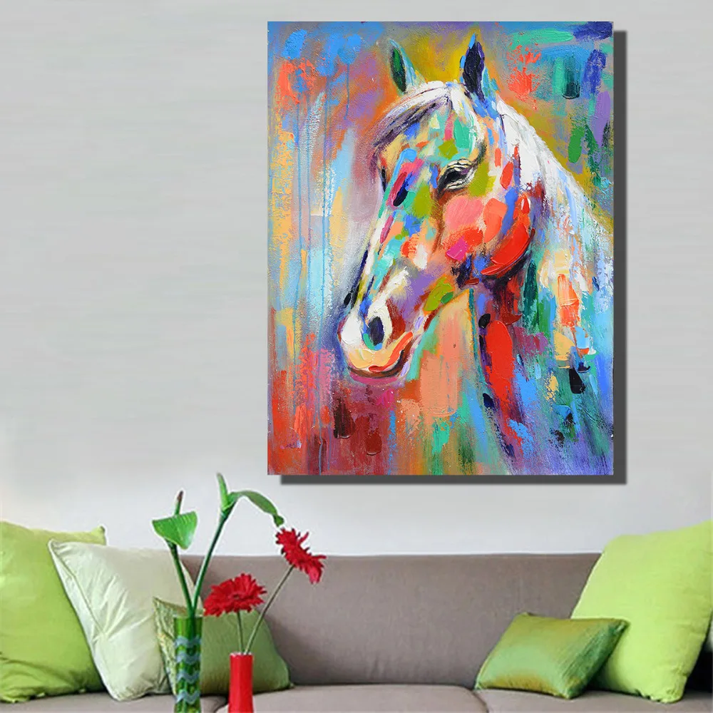 Красочная лошадь Настенная картина на холсте Печать украшение маслом для