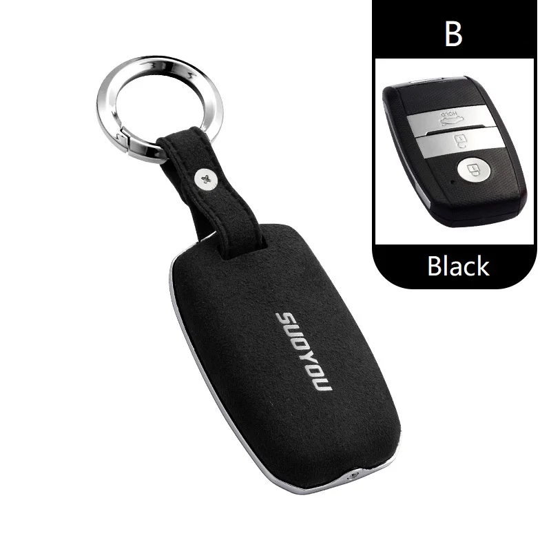 B Black Чехол для ключей автомобиля из натуральной оцинкованной кожи для Kia Rio K2 Sportage Ceed Optima K5 Cerato K3 K4 Sorento Carens - Название цвета: B Black