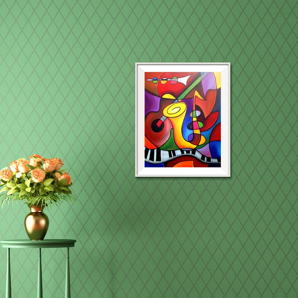 Скрипка Сакс Музыкальные инструменты натюрморт абстрактная Безрамная картина