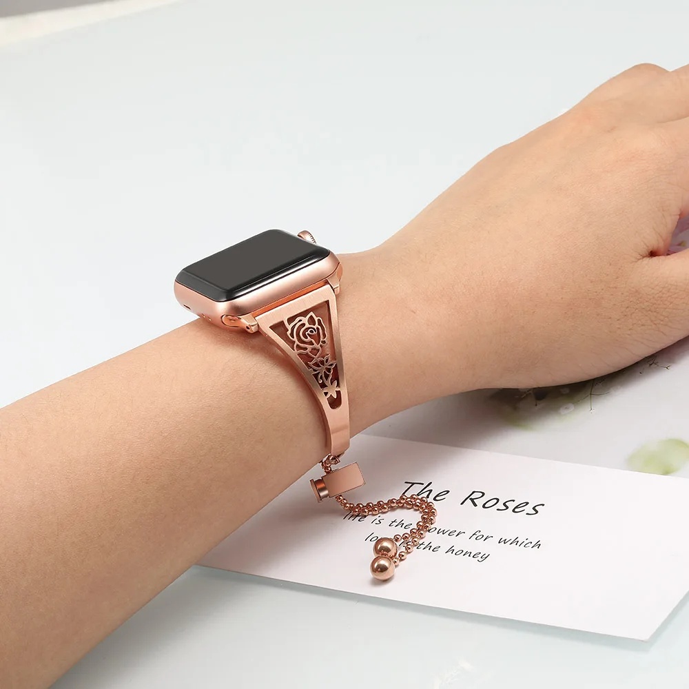 Женский цветочный ремешок для часов iWatch Apple Watch 5 4 3 2 1 38/40/42/44 мм из нержавеющей