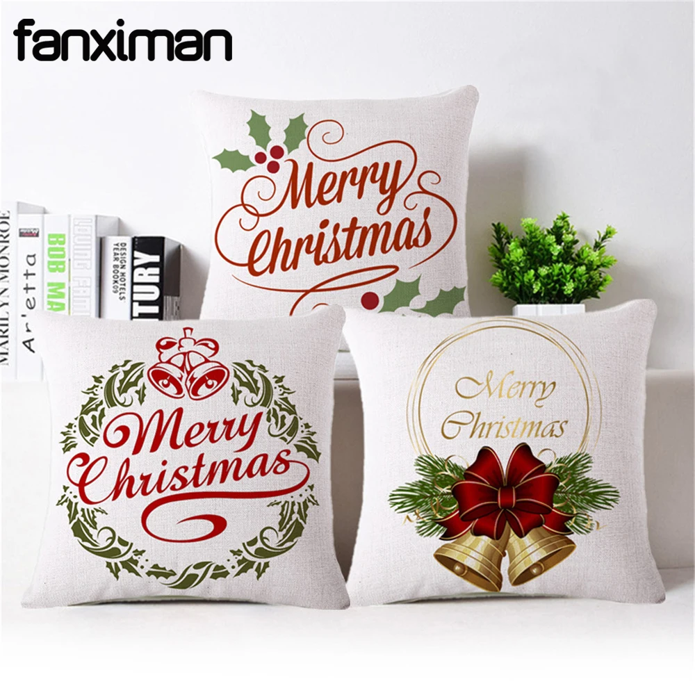

Merry Christmas Letter Printed Pillow Case Cotton Linen Cushion Cover 45*45 CM