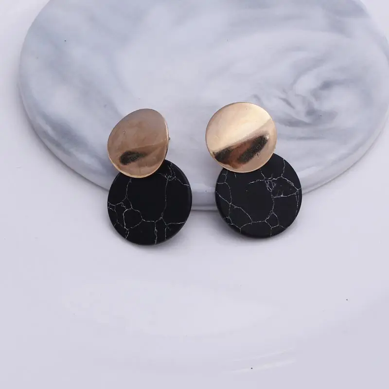 Fashion Statement Earrings Black White Gold Round Circle Geometric Earrings for Women Punk Metal Earring Trendy Jewelry Elegant