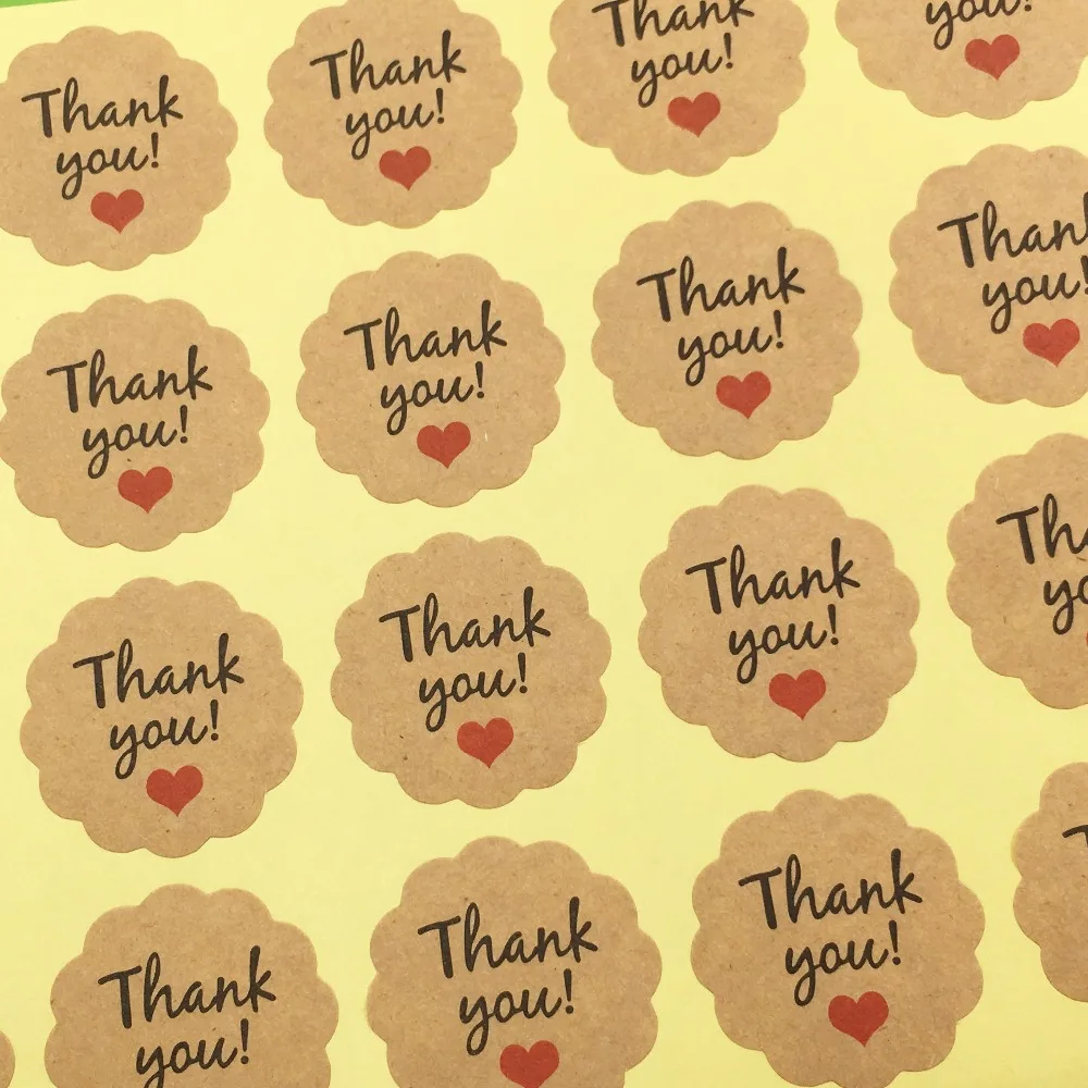100 шт. бумага благодарим вас сердце круговой курсивный дизайн наклейки этикетки