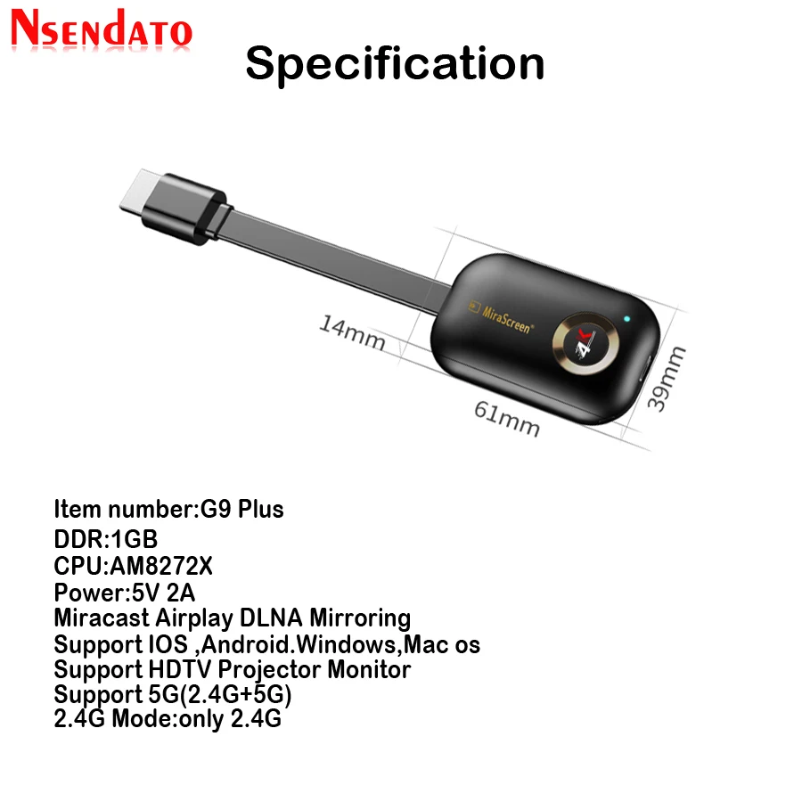 Mirascreen G9 Plus 2,4G/5G 4K беспроводной HDMI H.265 Wifi дисплей ключ зеркало Miracast Airplay DLNA приемник для проектора HDTV