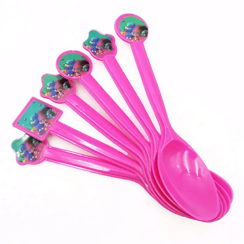 spoons 10pcs Тролли С Днем Рождения украшения Дети тарелка чашки соломы салфетки Лут сумки одноразовые посуда события вечерние принадлежности сувениры - Цвет: spoons 10pcs