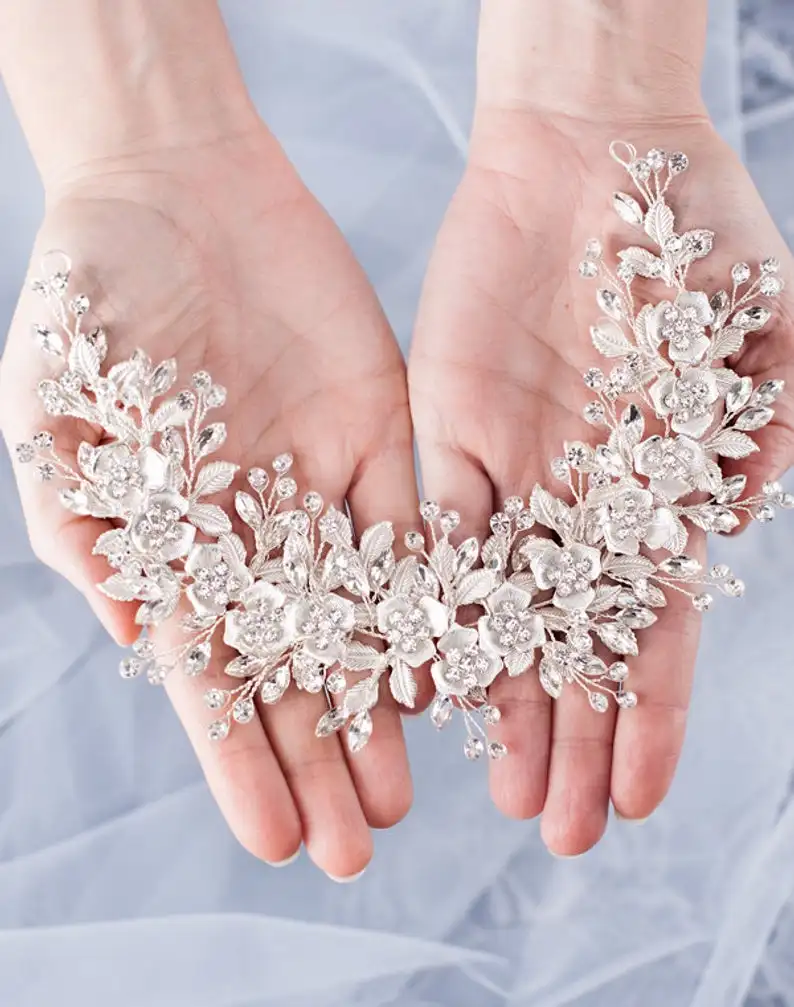 Baroque color Rose Gold Flower Hairbands Headbands Crown Crystal Bridal Wedding Hair Piece Accessories Head Chain Jewelry Tiara | Украшения