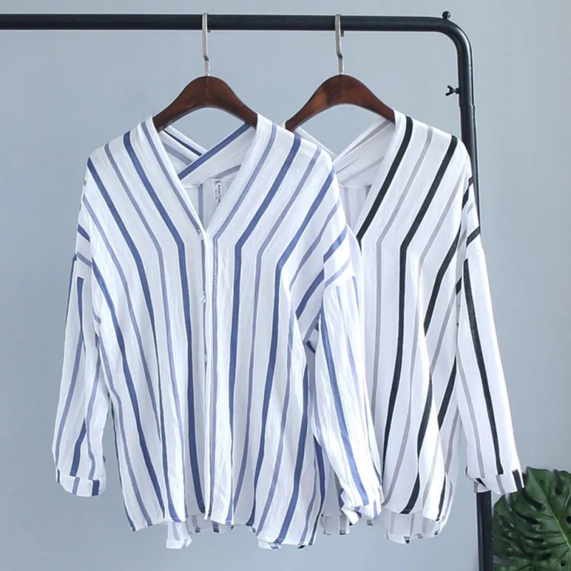 Женская блузка с длинным рукавом v-образным вырезом Повседневная полосатая |