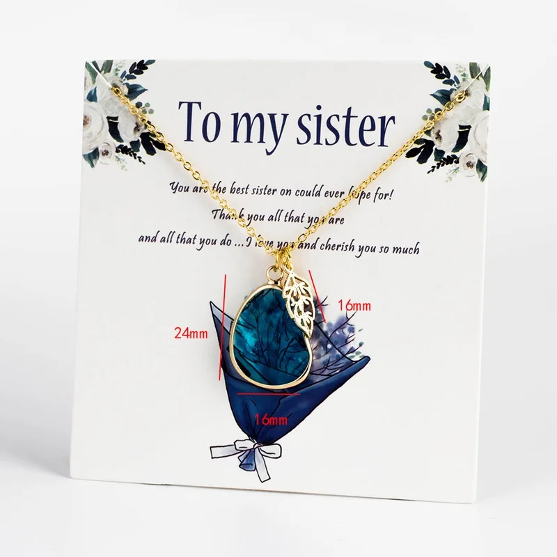 Wish Card, ожерелье с подвеской в виде большого хрустального листа для женщин, золотая цепочка для моей сестры, лучшая карта, подарок, ювелирное изделие, духи, Masculino EY6085 - Окраска металла: blue