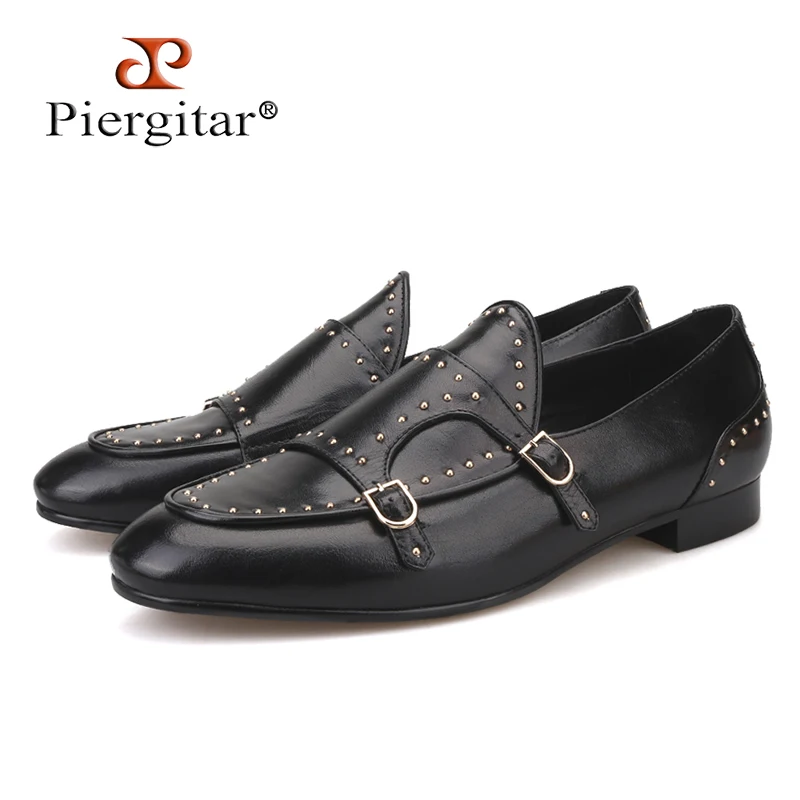 

Piergitar 2018 new style Black colors Genuine Leather men shoes with Polka Dot designs Wedding and Banquet men's loafers