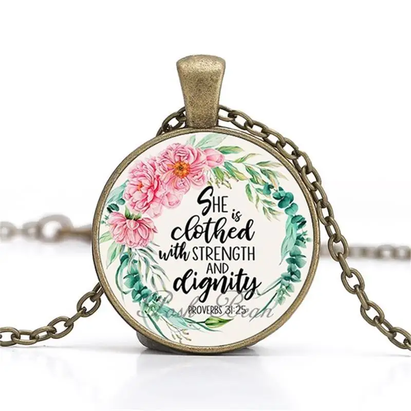 Винтажная Библейская Подвеска со стихом она одета с силой и достоинством иудео