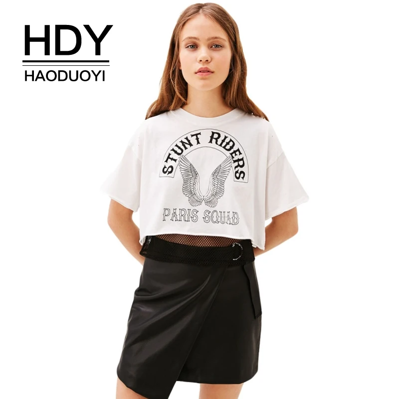 HDY Haoduoyi Брендовые женские белые футболки с буквенным принтом круглым вырезом и