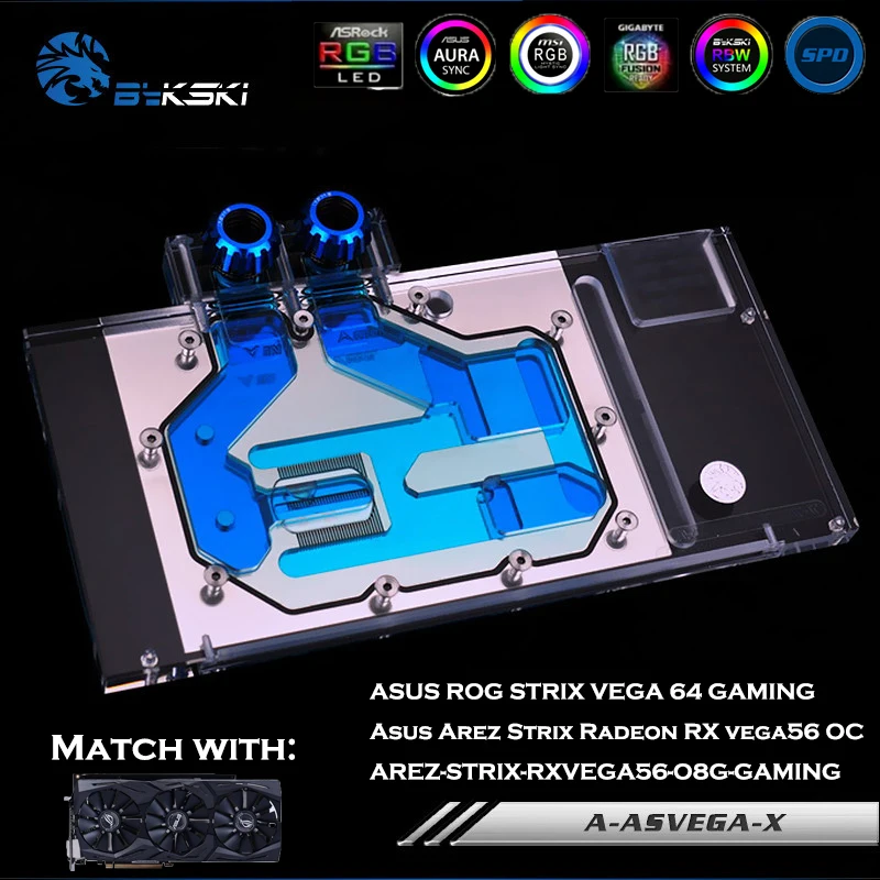 Bykski A-ASVEGA-X полное покрытие GPU водоблок для VGA ASUS ROG STRIX VEGA 64 графика радиотор карта AURA SYNC контроллер