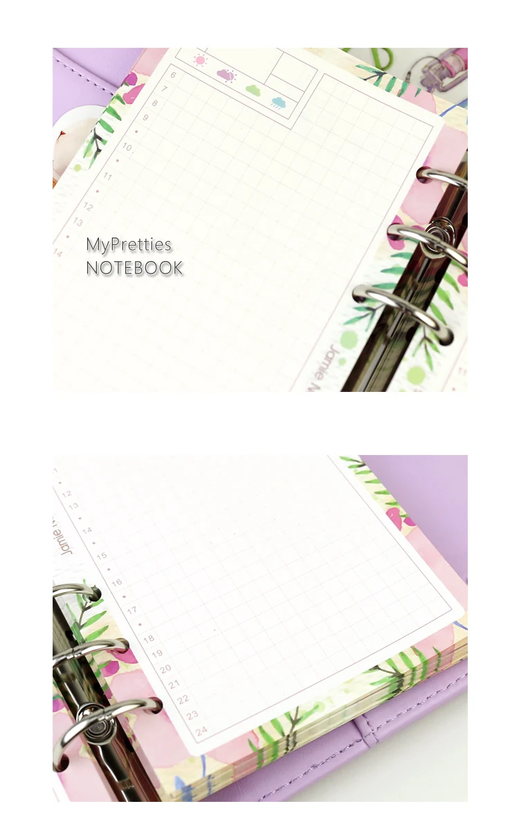 MyPretties цветочный 1D1P ежедневник пополнения документы A5 A6 наполнителя работ для 6 отверстий Binder блокнот-органайзер документы 40 листов