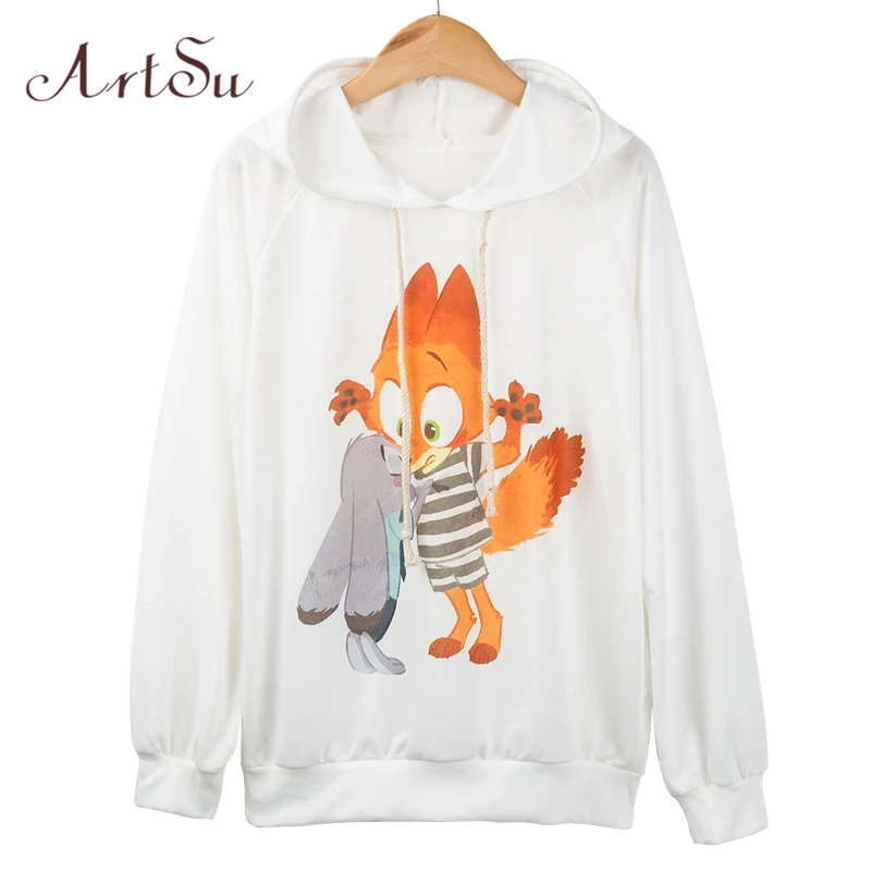 Арцу 2017 Для женщин Толстовки мультфильм лиса Ник Джуди печати кофты Плюс Размеры