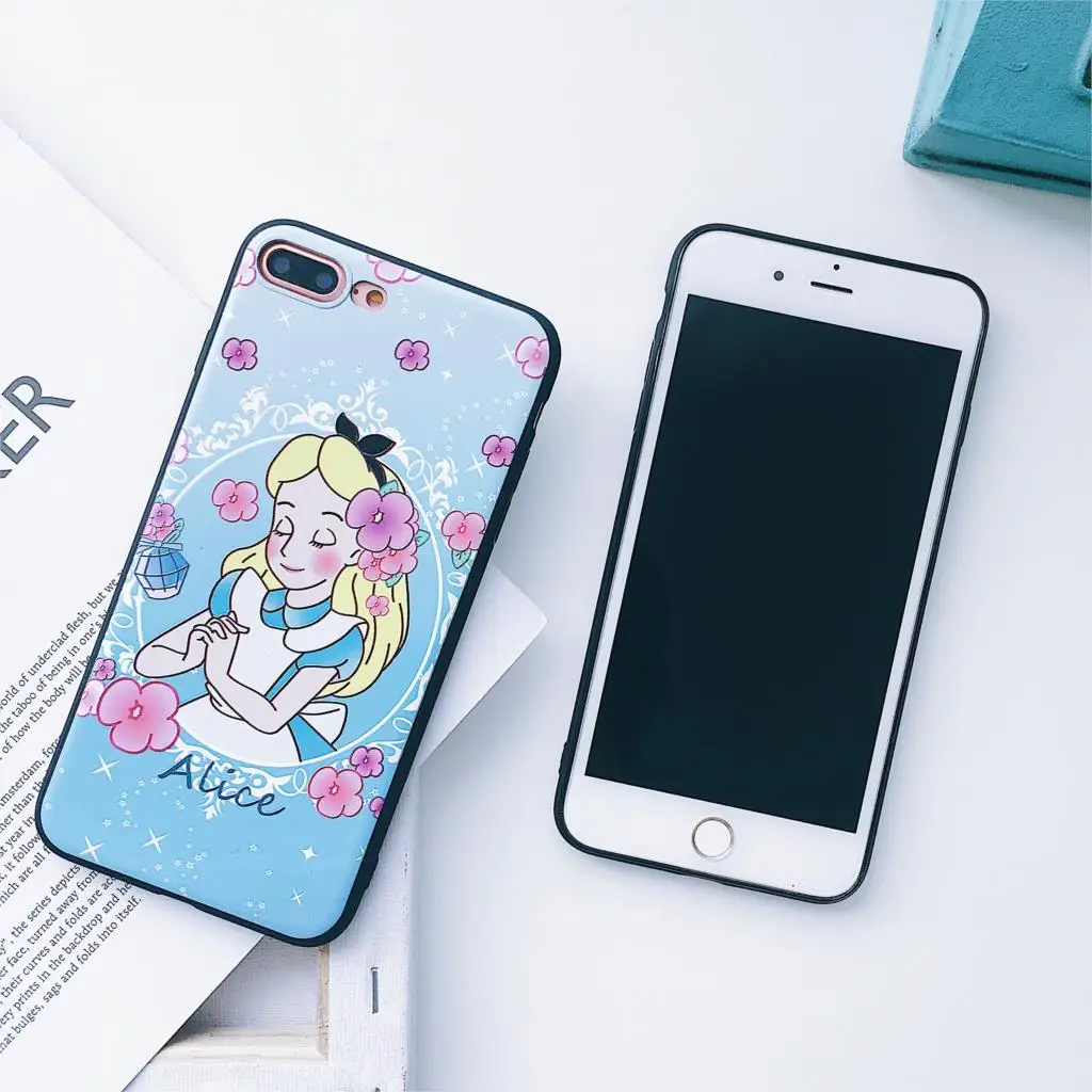 Cute Cartoon Anime simple Disneys Princess Alice Case cover For iphone 8 7 6 6s Plus X XR Xs Max Silica gel TPU phone back Shell |