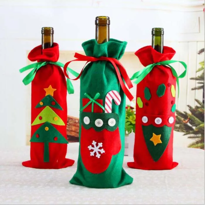 

3pcs Red Wine Bottle Cover Bags Christmas Dinner Table Decoration Xmas Wine Bottle Cover Home Party Decors