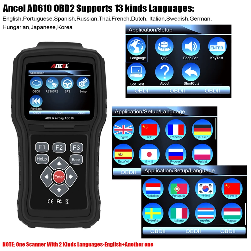 Ancel AD610 OBD2 сканер ABS подушка безопасности SAS ENG диагностический инструмент аварийный сброс данных ODB сканер нескольких языков OBD Диагностика автомобиля