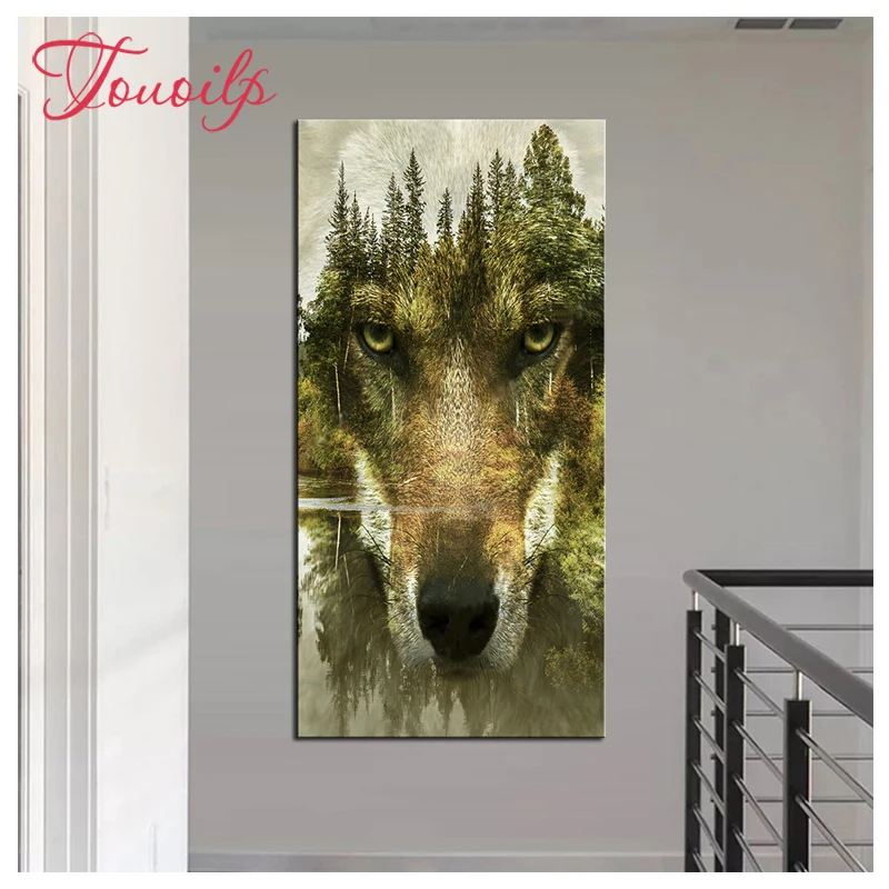 

TOUOILP 5d Diy Diamond Embroidery Mountains Wolves Eyes Nature Diamond painting Cross Stitch Mosaic Painting Rhinestones