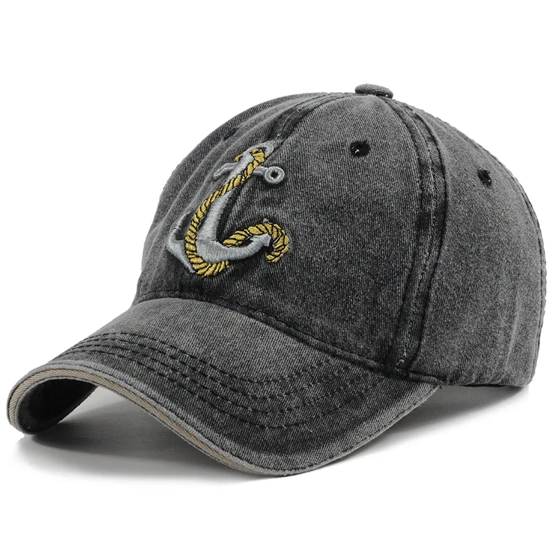 Изысканно вышитая якорь мужская бейсбольная Кепка женщина Snapback черный мужской грузовик уличный головной убор моряка - Цвет: Black