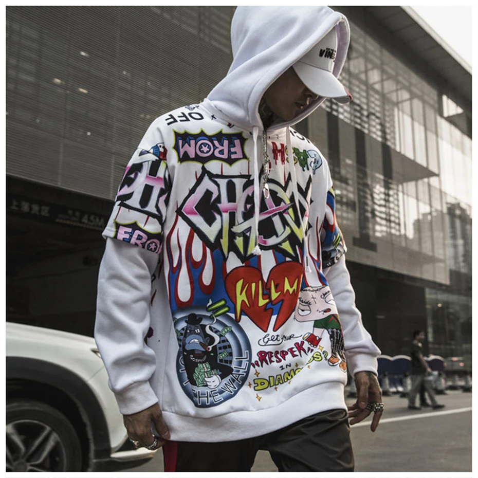 Hip Hop Hoodies Men Women Autumn Winter Letter Graffiti Printed Pullover Hoodie Male Fashion Streetwear Sweatshirts WG343