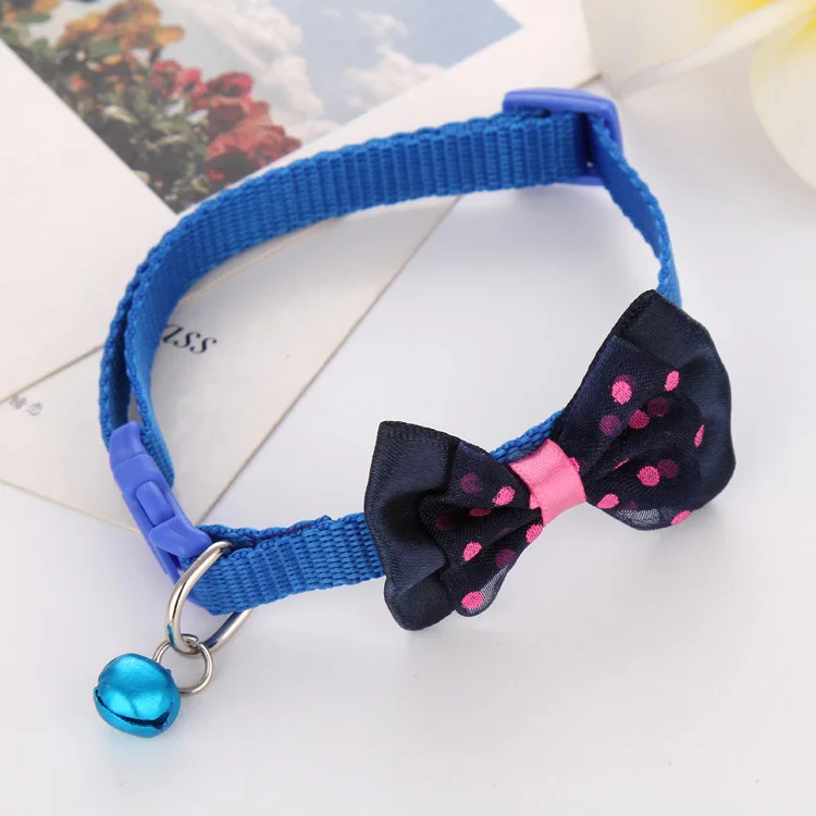 Bow Dark blue Ошейники для домашних животных, модный Регулируемый милый галстук, ошейник для собак, кошек, питомцев, нейлоновый колокольчик, котенок, яркие цвета, галстук-бабочка - Цвет: Bow Dark blue