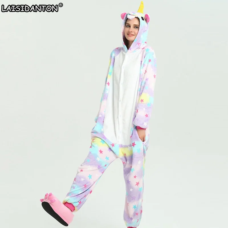 Laisidanton Новый rainbow Unicorn пижамы Наборы для ухода за кожей фланель унисекс взрослых