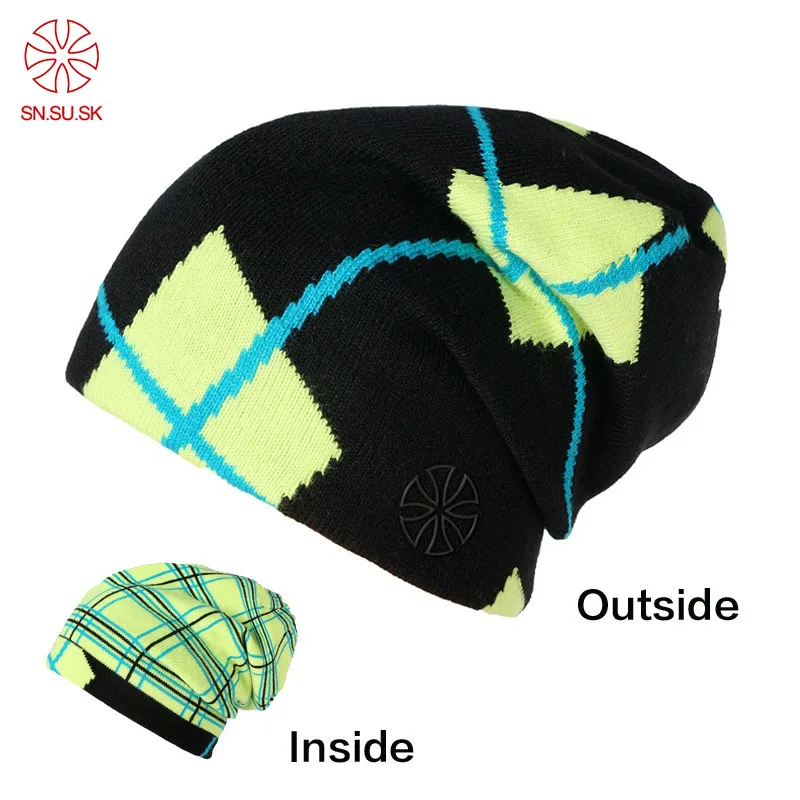 

Men Women Warm Winter Hats Knitting Skating Skull Caps For Woman Turtleneck Beanies Snowboard Hat Two Sided Wear Cap