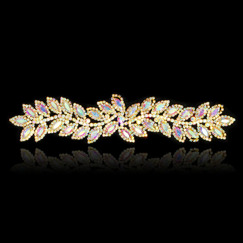 24.2*5.5 cm Leaf Crystal Rhinestone Applique for Wedding Dresses Costumes Trims Flatback Silver Gold Cusack | Дом и сад