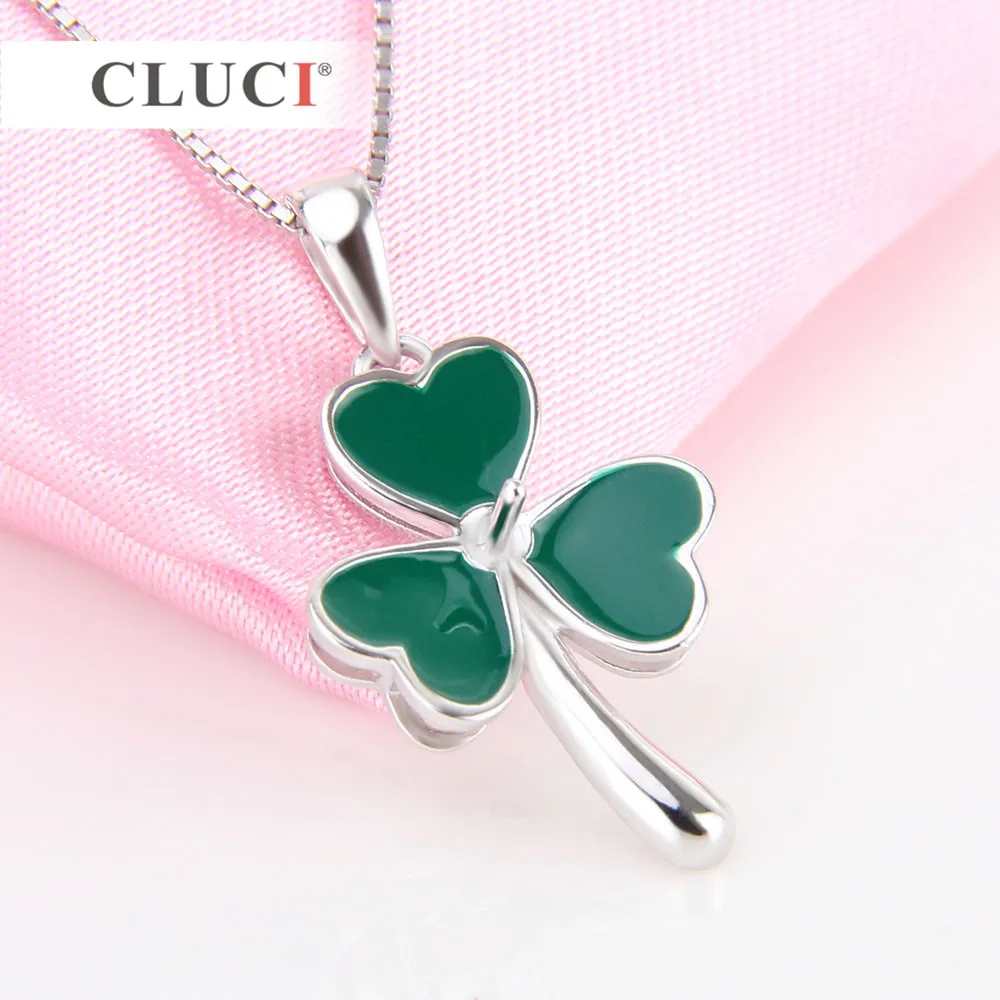 Серебряные Подвески CLUCI 925 пробы с зеленым клевером подарок на день Святого