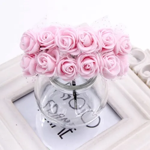 Light pink 12 шт./партия, многоцветные Искусственные цветы из пенопласта для свадьбы, дома, вечерние, свадьбы, машины, корсаж, скрапбукинг, цветы, украшения - Цвет: Light pink