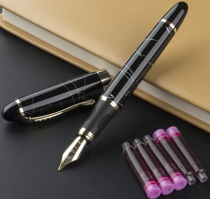 Jinhao X450 коралловые черные полосы Перьевая ручка Перо Средний+ чернильные картриджи - Цвет: 01