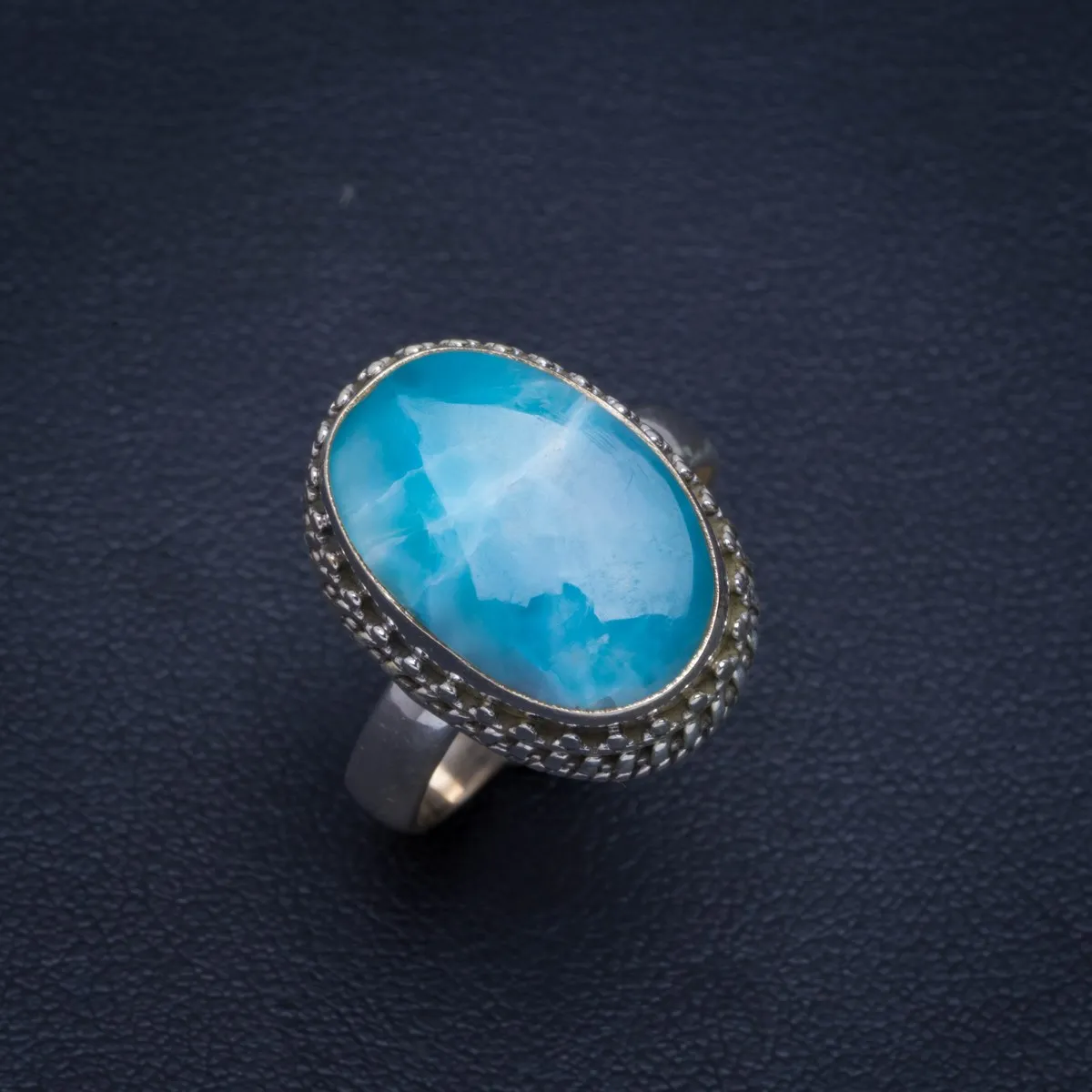 Натуральный Caribbean Larimar ручной работы уникальное 925 пробы Серебряное кольцо 7 5